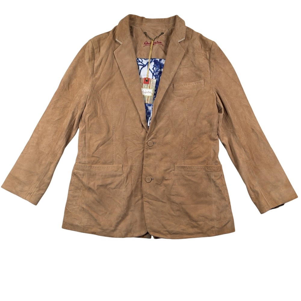 NEW Robert Graham Wythe Goat Suede Blazer Tan 48 Two Button Leather Beige